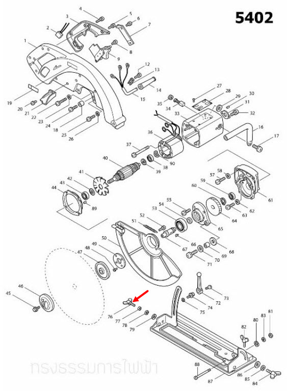 น๊อตหางปลา M6X25 เลื่อยวงเดือน Makita มากีต้า 3501N [#45, #68], 5103N [#76], 5401N [#68], 5402 [#76] Pn.924336-2 (แท้) ##