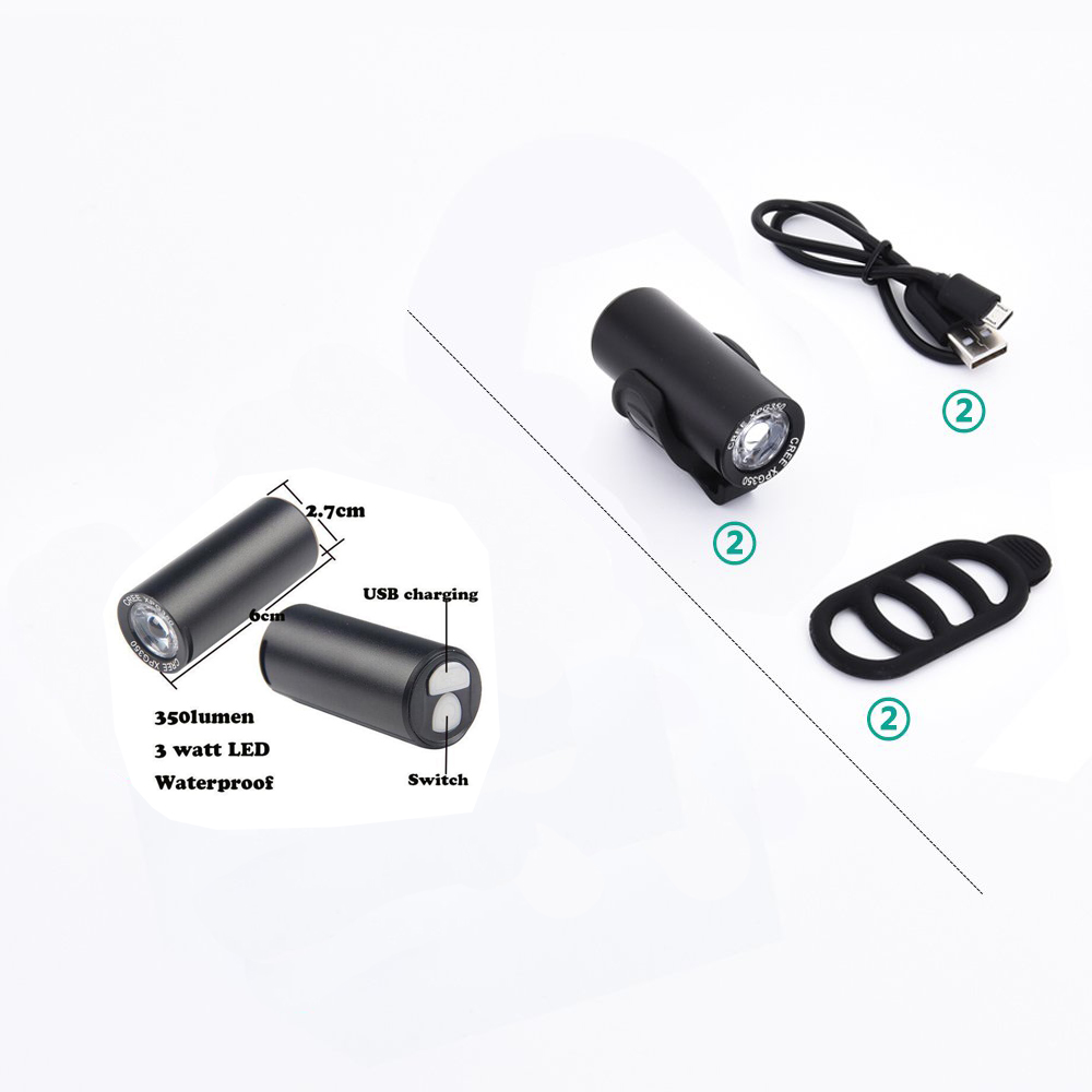 RAYPAL RPL-2289 ไฟหน้า LED Bright LED Bike Lights, Bicycle Light Front, USB Rechargeable, Waterproof Hi-power 3 watt สีดำ 350 Lumen