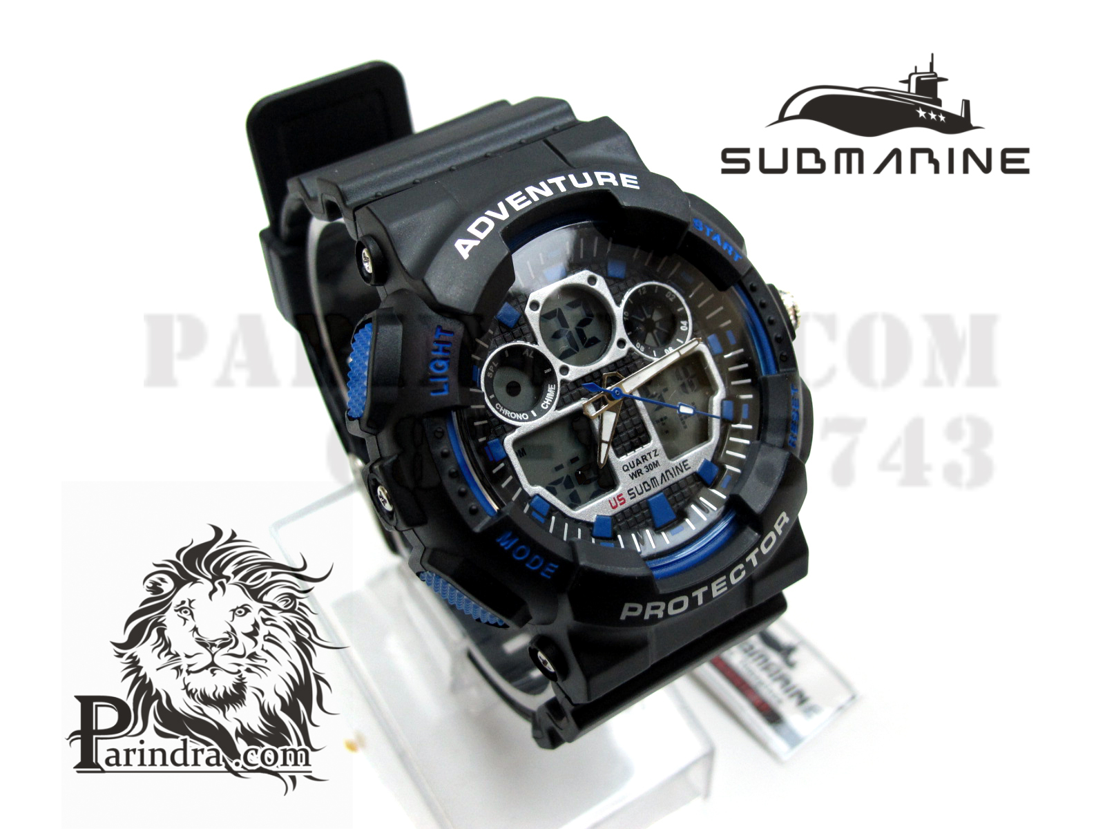 นาฬิกา US submarine Adventure Protector รุ่น TP3129M สีดำตัดน้ำเงินเข้ม พื้นหลังเทา