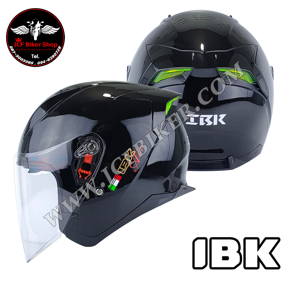 หมวกกันน็อคครึ่งใบ หมวกกันน็อคเปิดหน้า IBK แว่นตา 2 ชั้น ชุดนวมถอดซักได้ ระบายอากาศได้ดี สีดำเงา