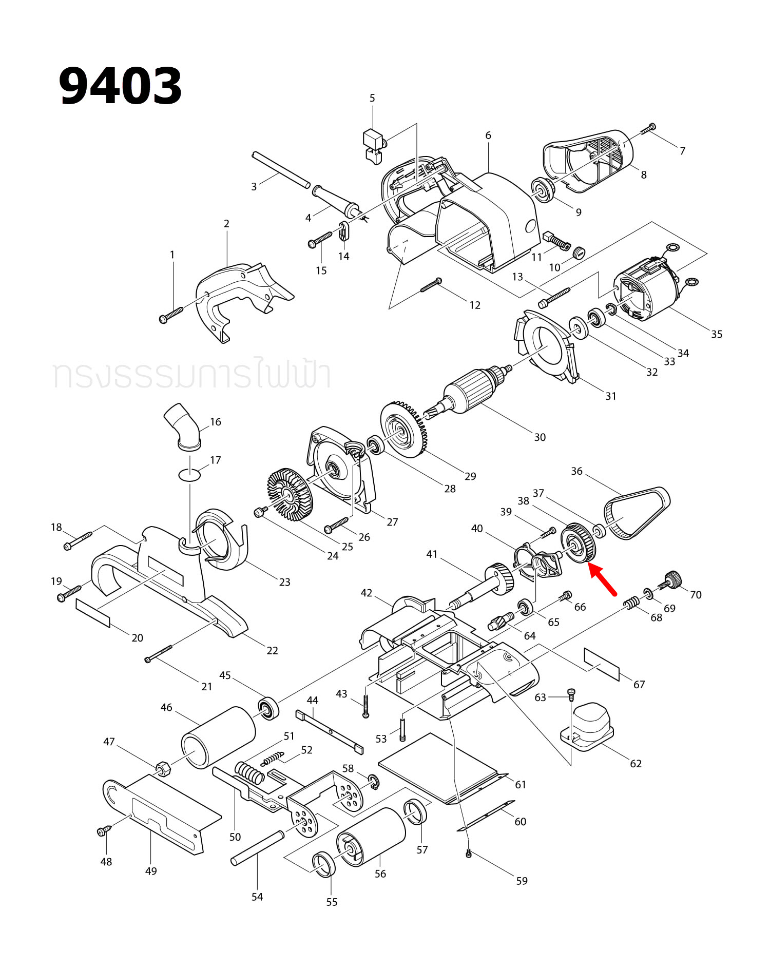 PULLEY เครื่องขัดสายพาน Makita มากีต้า 9403 [#38] Pn.222148-0 (แท้) ##