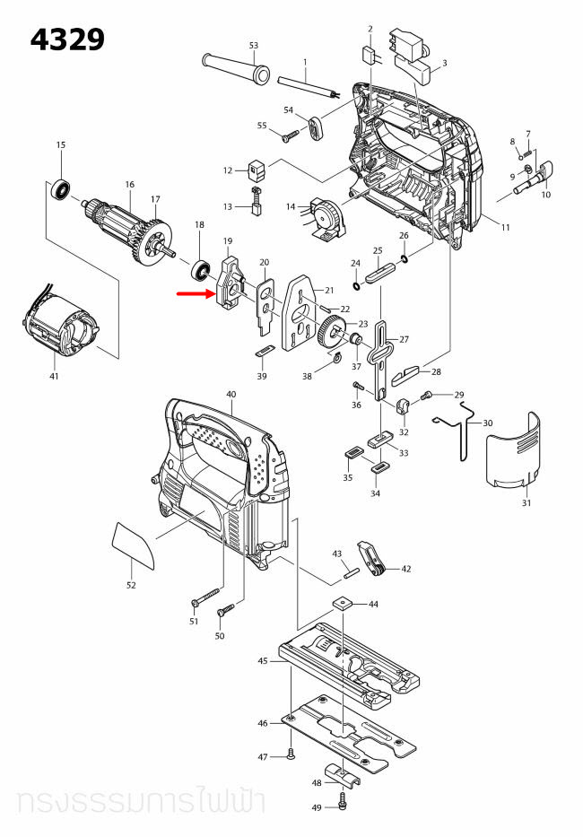 โครงเสื้อบังใบ เลื่อยจิ๊กซอว์ Maktec, Makita MT431, 4329 [#19] Pn.152600-3 (แท้) ##