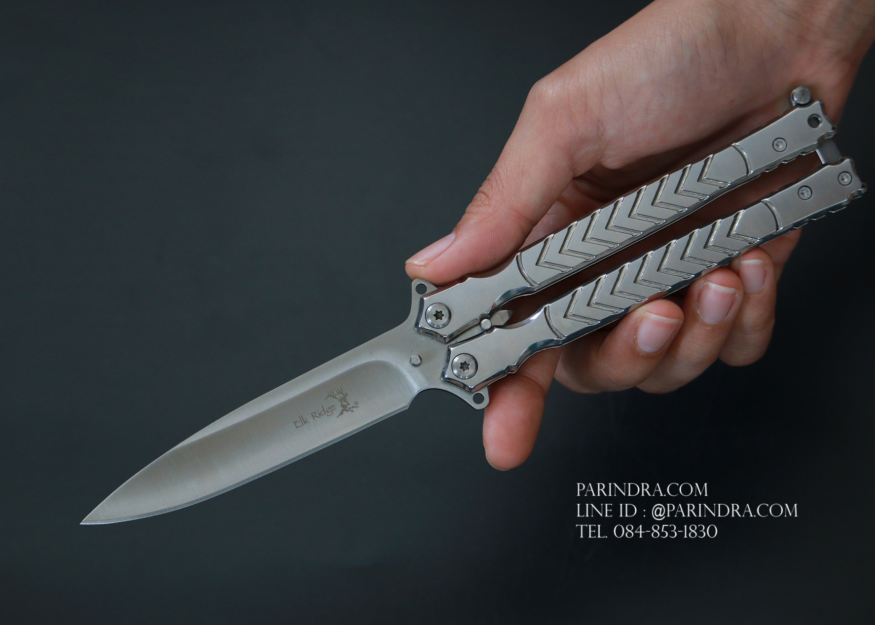 มีดปีกผีเสื้อ ลายหัวกวาง Elk Ridge สีเงิน ปลายแหลม