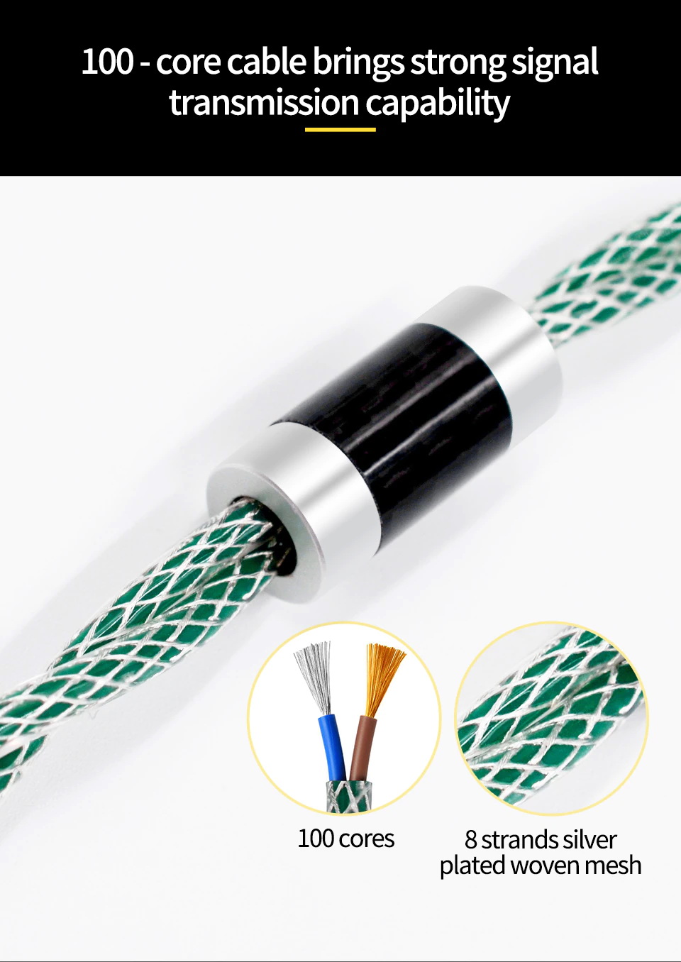 สายหูฟัง KZ NEO VENOM สาย OFC ชุบเงินถักขั้ว KZพินC