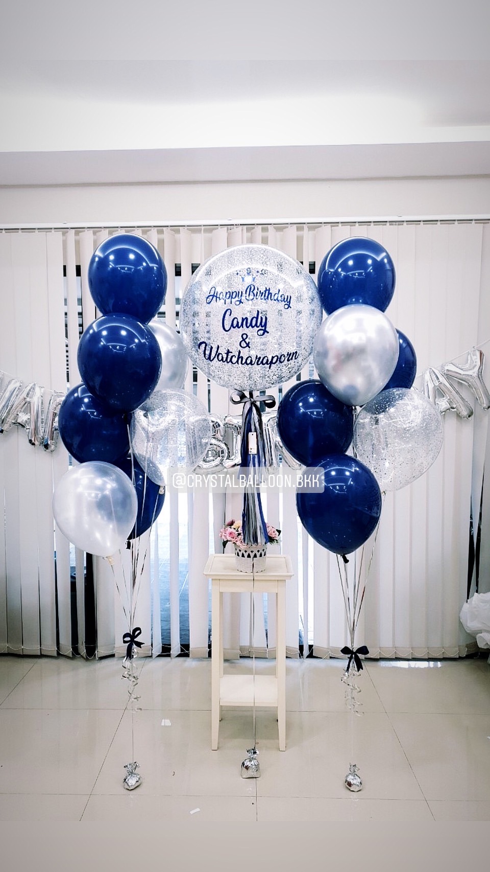 ลูกโป่ง วันเกิด Bubble ขนาด 24" Theme Dark Blue พร้อม ฟอยล์ตัวอักษร Happy Birthday พร้อม ช่อลูกโป่ง ช่อ 7 ลูก 2 ช่อ,ลูกโป่งใส ใส่กลิตเตอร์ พร้อมตกเเต่ง สามารถเปลี่ยนสีลูกโป่ง/เปลี่ยนข้อความ/เปลี่ยนขนาดได้