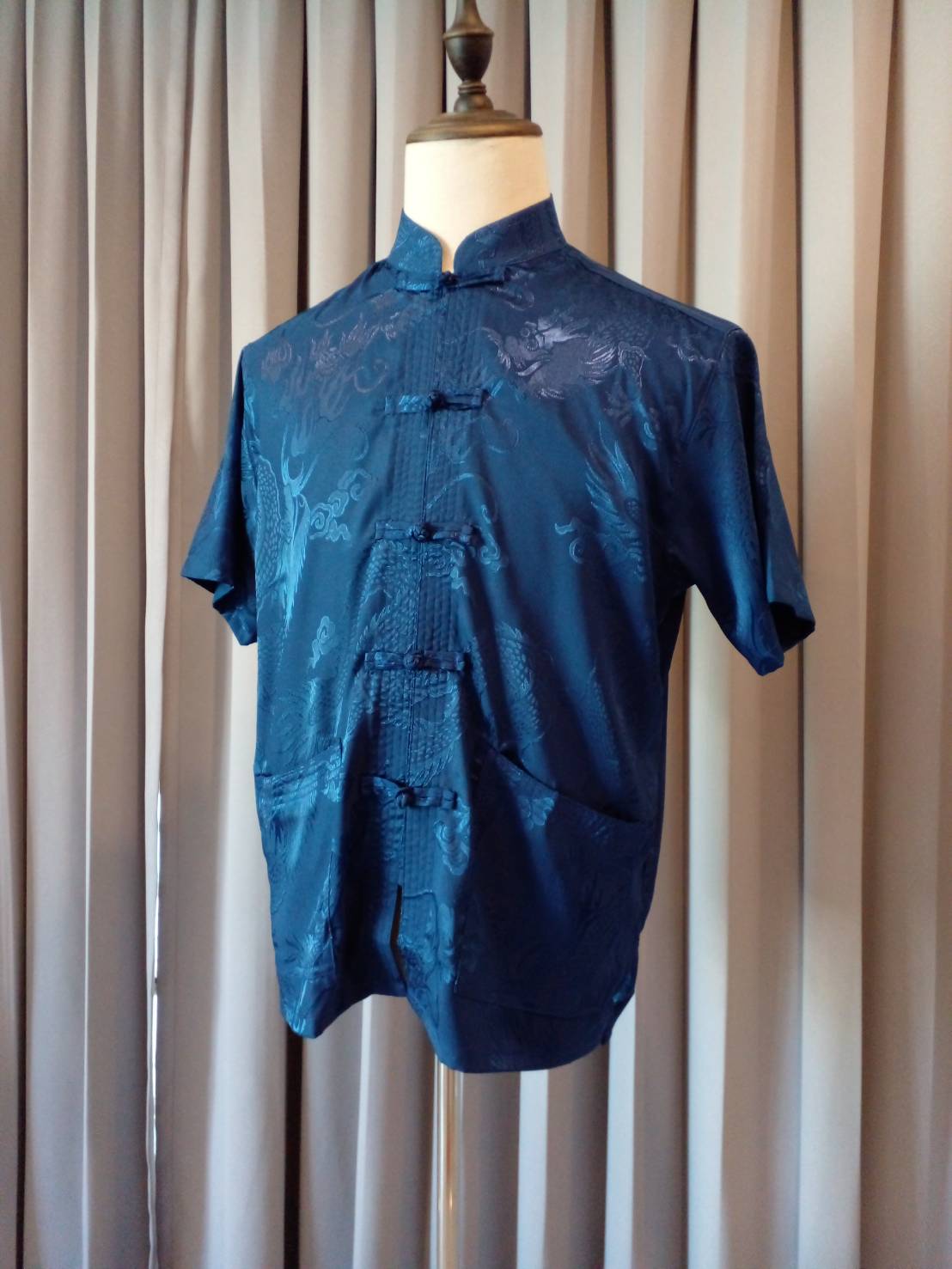 Pre-order ชุดจีน เสื้อจีนชาย แขนสั้น สีน้ำเงิน