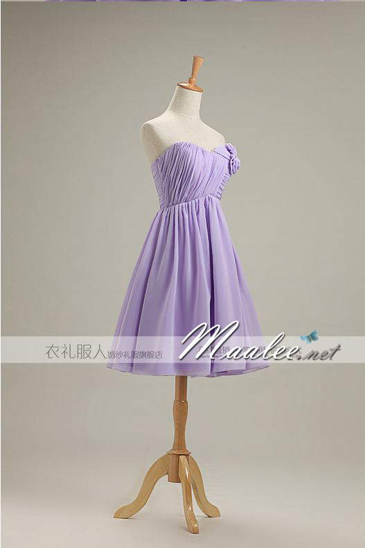 พร้อมเช่า ชุดราตรีสั้น ชุดเพื่อนเจ้าสาว สีม่วงอ่อน Lavender Lv-001C