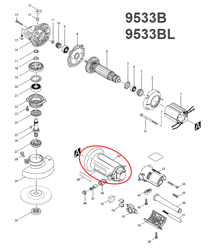 เสื้อฟิลคอยล์ หินเจียร Makita 9533BL Pn.183788-8 (แท้) ##