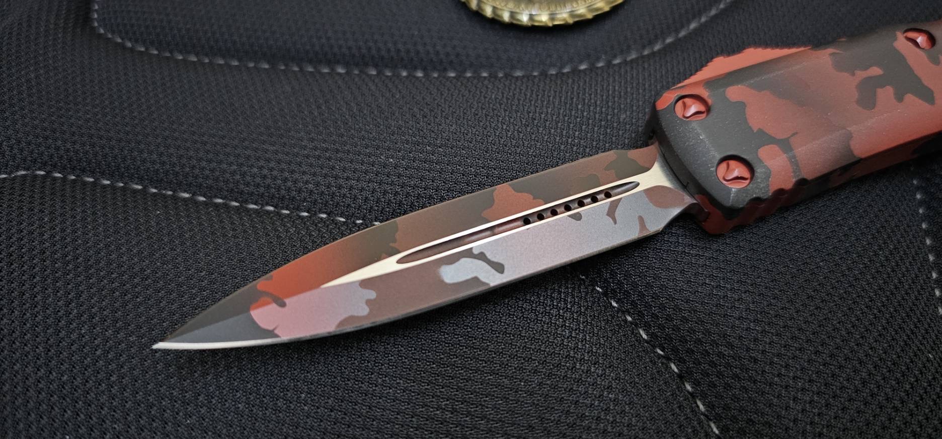 Microtech UTX-85 AUTO OTF Red Camo Double Edge Dagger Blade