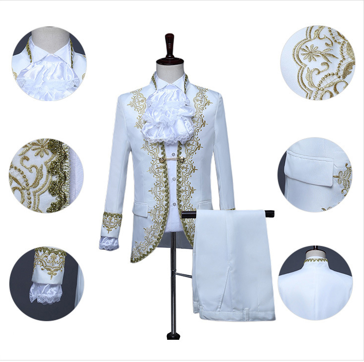 Pre-order ชุดสูทชาย สไตล์ยุโรป ปักงานละเอียด สีแดง