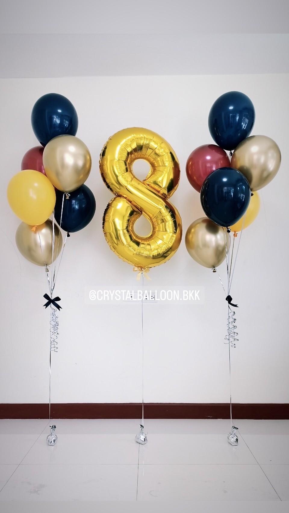 ลูกโป่ง วันเกิดเด็ก ช่อลูกโป่ง 6 ลูก 2 ช่อ พร้อมตกแต่ง ฟอยล์ตัวเลข ขนาด 40" 1 ชิ้น สามารถเปลี่ยนสีลูกโป่ง/เปลี่ยนสี-ฟอยล์ตัวเลขได้