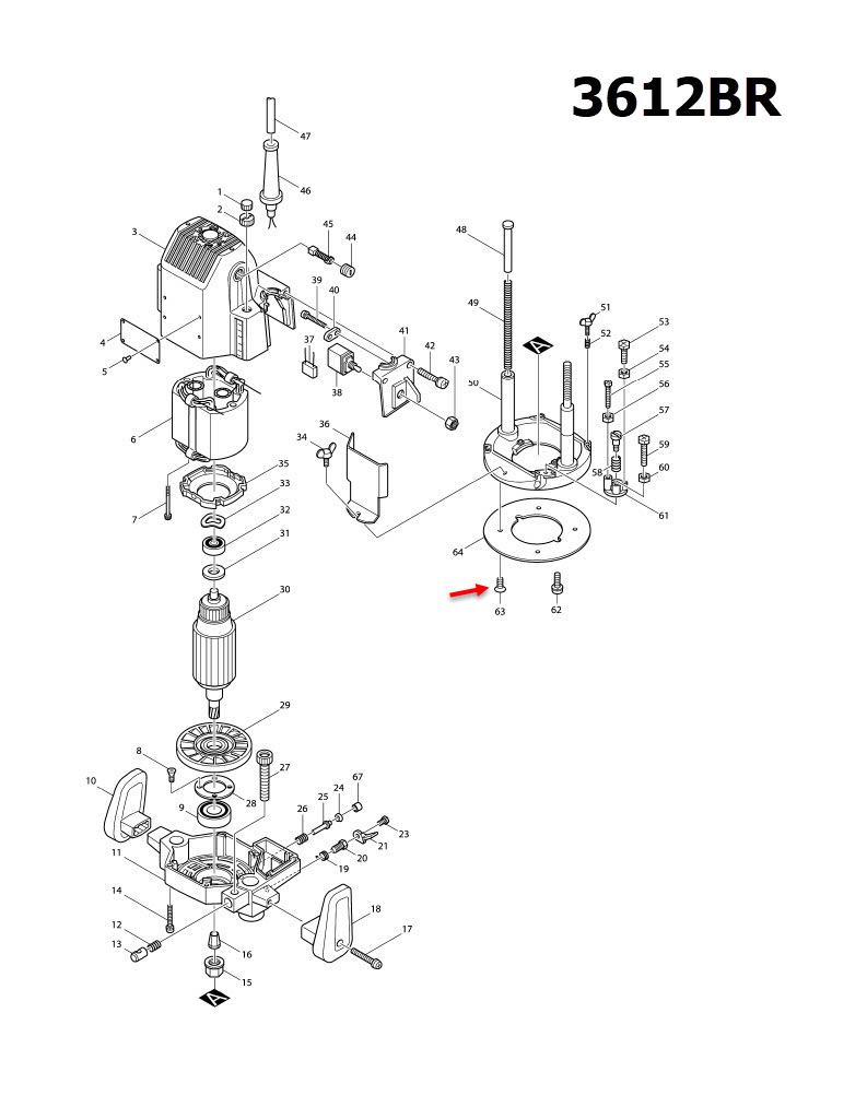 น๊อต M4X10 เราท์เตอร์ (Router) Makita 3612BR [#63] Pn.912112-6 (แท้) ##
