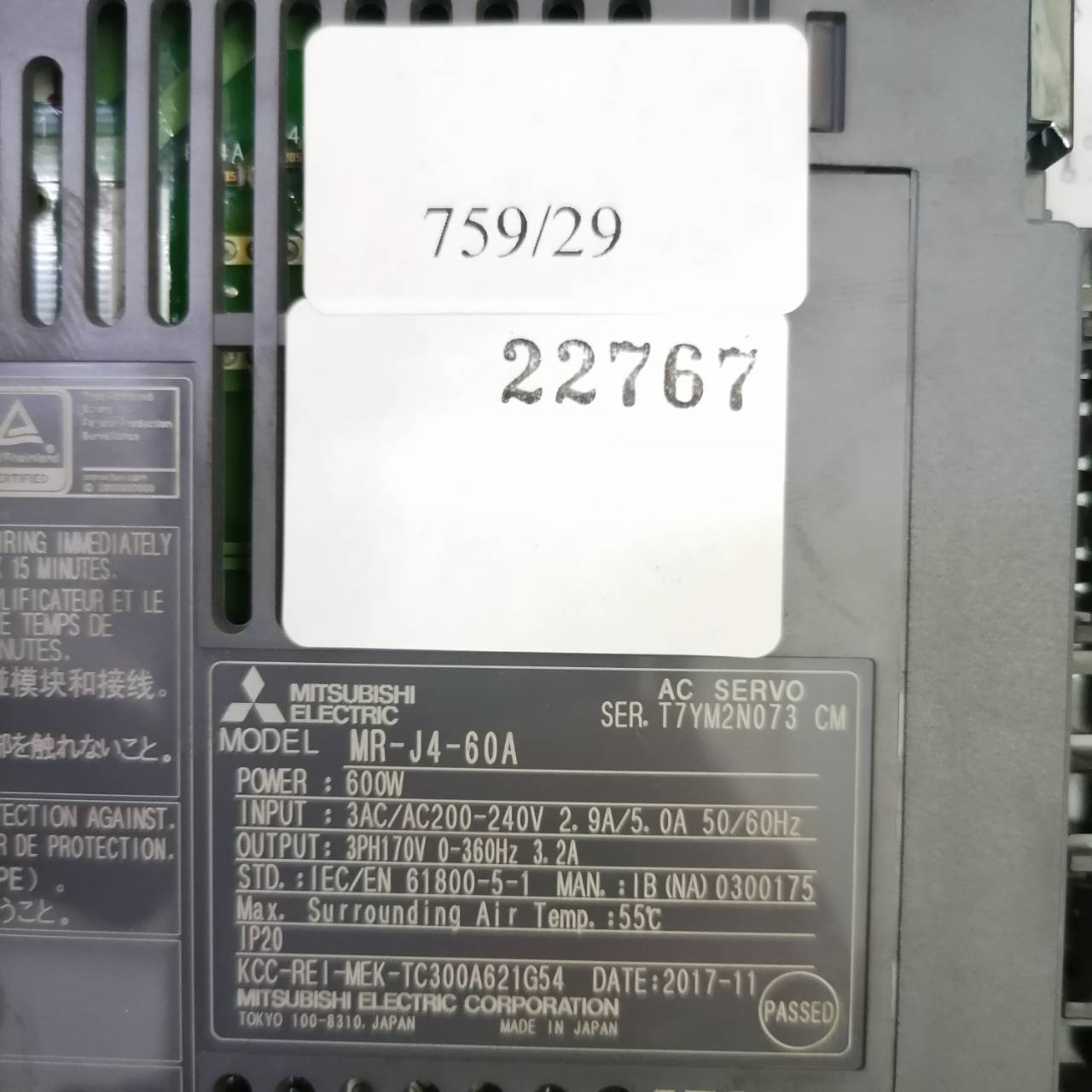 MR-J4-60A SERVO DRIVE “ MITSUBISHI ”