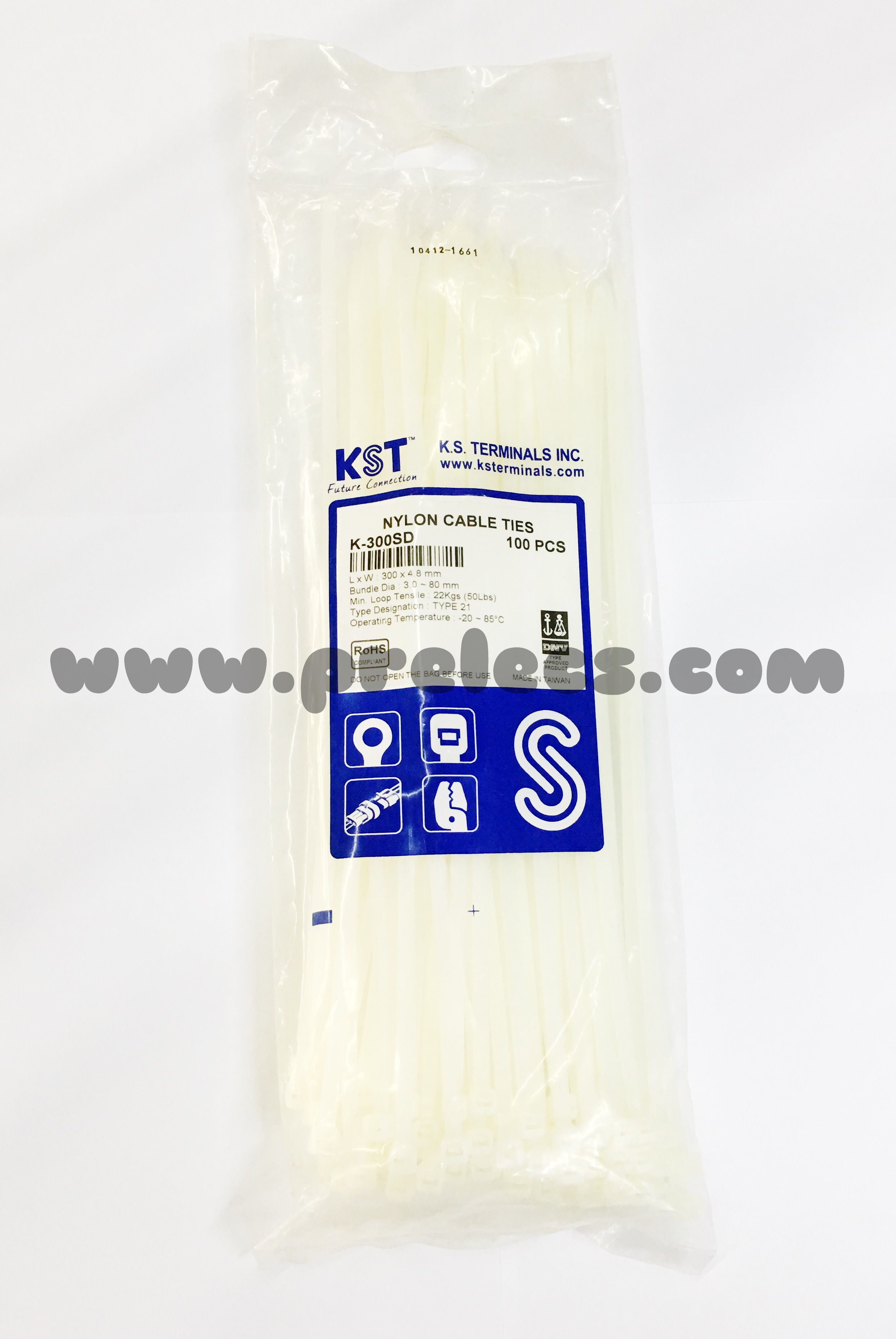 Cable Tie ยี่ห้อ KST (TAIWAN) 12นิ้ว สีขาว
