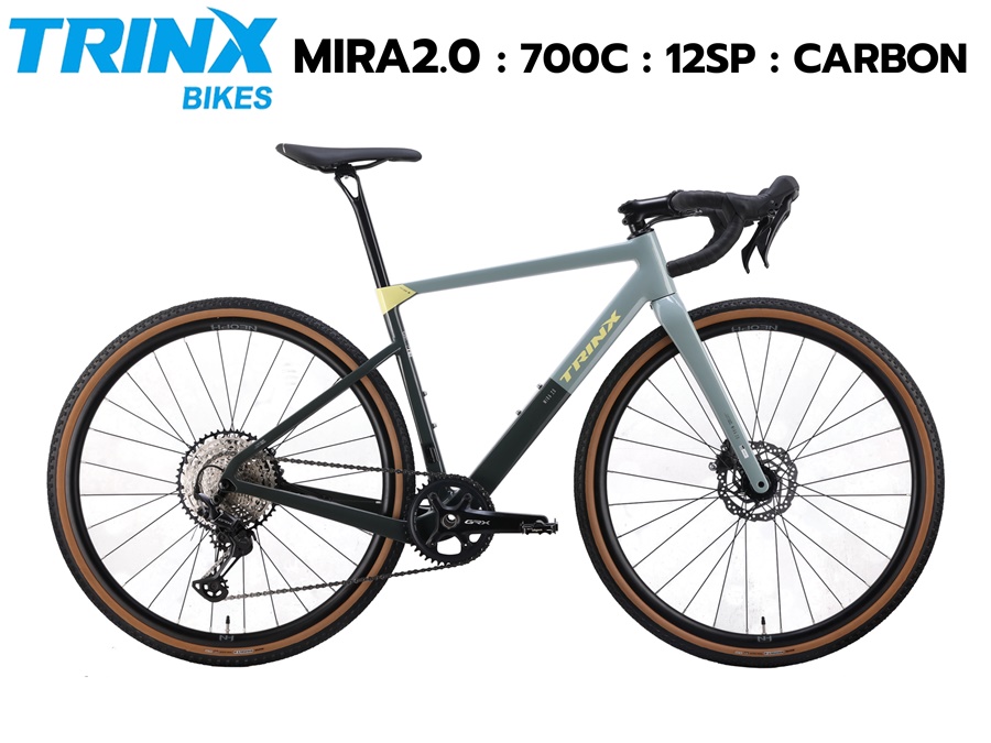 TRINX MIRA2.0 2025 จักรยานกราเวลคาร์บอน Shimano GRX 12 Speed กราเวลคาร์บอนสุดคุ้ม เฟืองไต่เขา 10-51T เฟรม/ตะเกียบ/หลักอานคาร์บอน พร้อมลุยด้วยยาง Maxxis 40C
