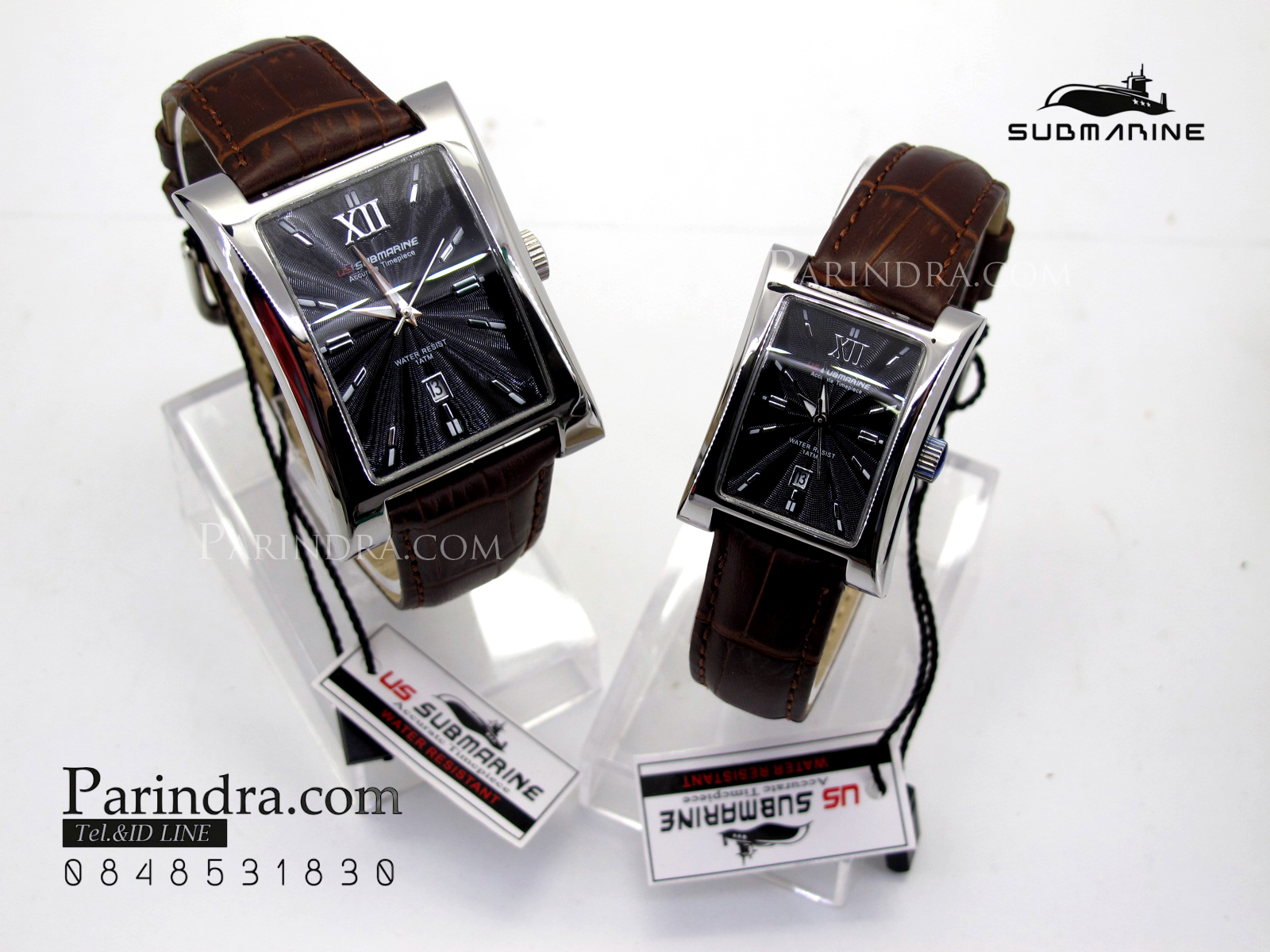 นาฬิกา US Submarine J113L-MD ของแท้ 100 % สายหนังน้ำตาลหน้าปัดดำ คู่