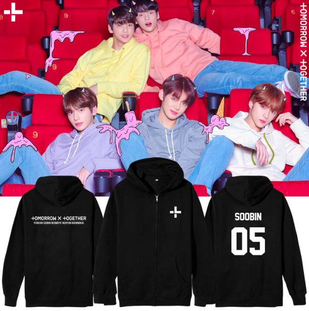 เสื้อคลุมแขนยาวฮูดสีดำ เสื้อแฟชั่นไอดอล #TXT (งานแฟนเมด) พรีออเดอร์ :ระบุชื่อศิลปิล /ไซส์ที่หมายเหตุ สำเนา