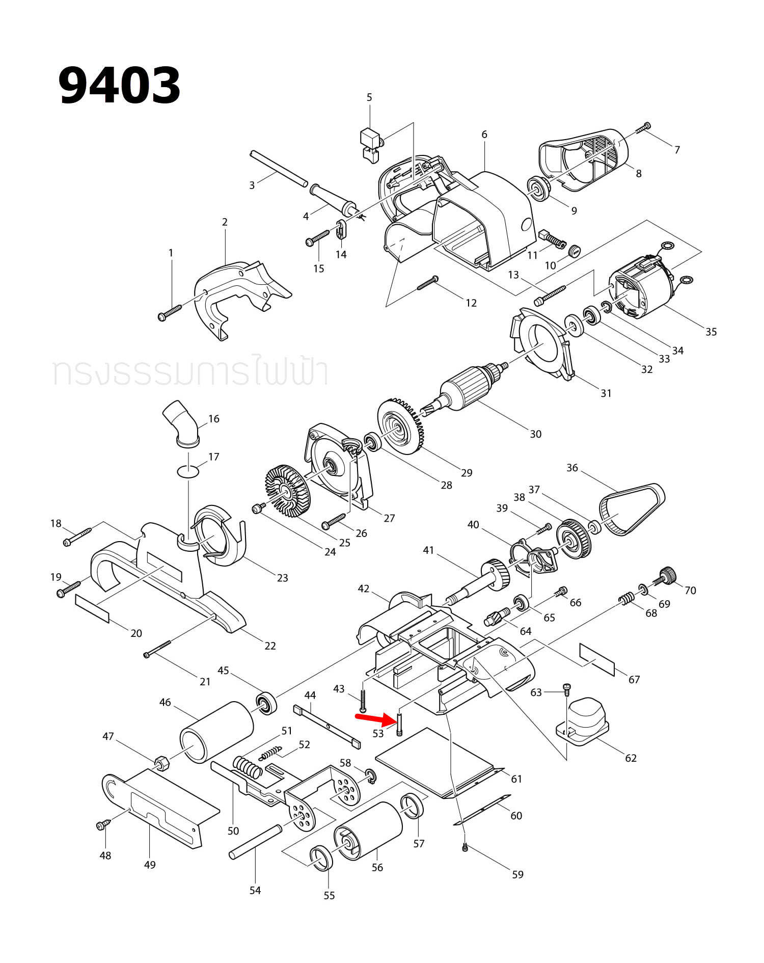 SUPPORT PIN เครื่องขัดสายพาน Makita มากีต้า 9403 [#53] Pn.321980-0 (แท้) ##