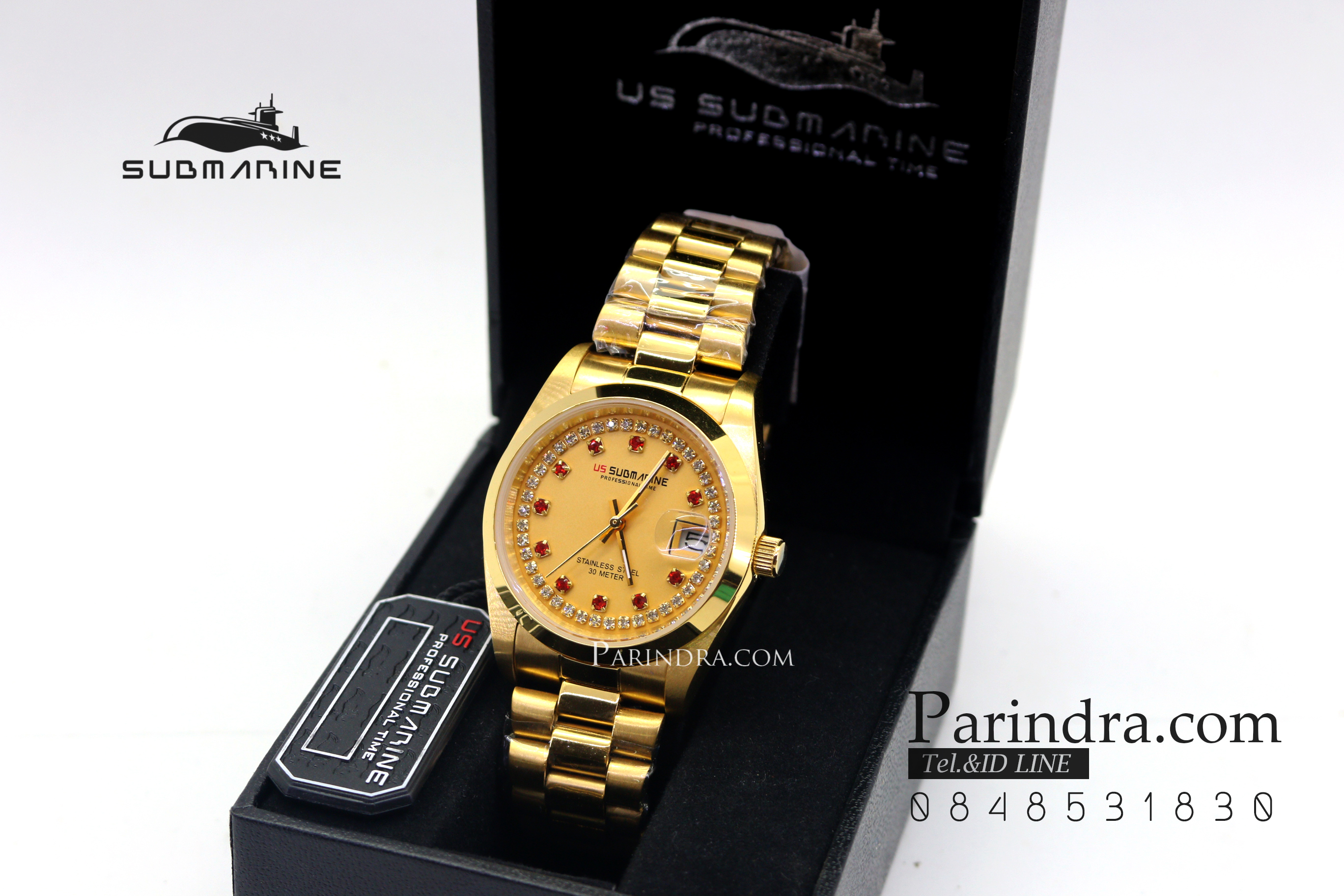 นาฬิกา US submarine รุ่น SUB101M D สีทองล้วนหน้าปัดสีทองเพชรแดง