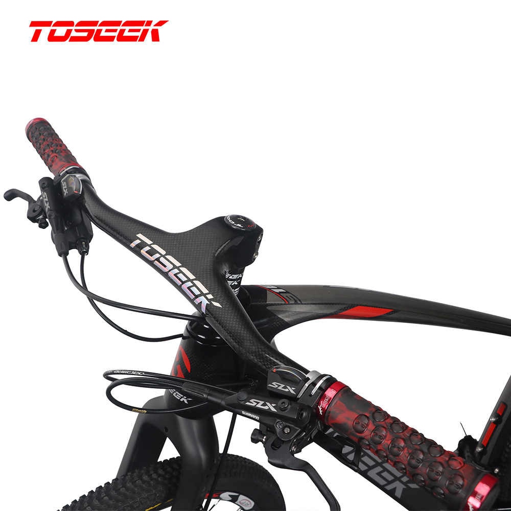 แฮนด์ตรงคาร์บอน TOLEAK TS-CHB03 Flat Integrated handlebar Mountain handle bar and Stem -17องศา, TOS917