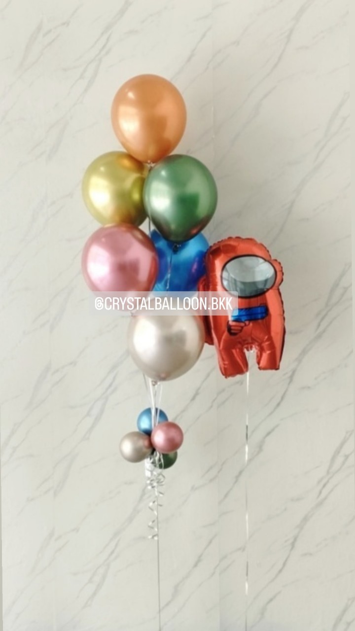 ลูกโป่ง วันเกิดเด็ก ช่อลูกโป่งสีโครเมี่ยม ช่อ 6 ลูก 1 ช่อ พร้อม ฟอยล์ Among Us 1 ชิ้น พร้อมตกแต่ง สามารถเปลี่ยนสีลูกโป่ง/เปลี่ยนสี-ฟอยล์ตกแต่งได้