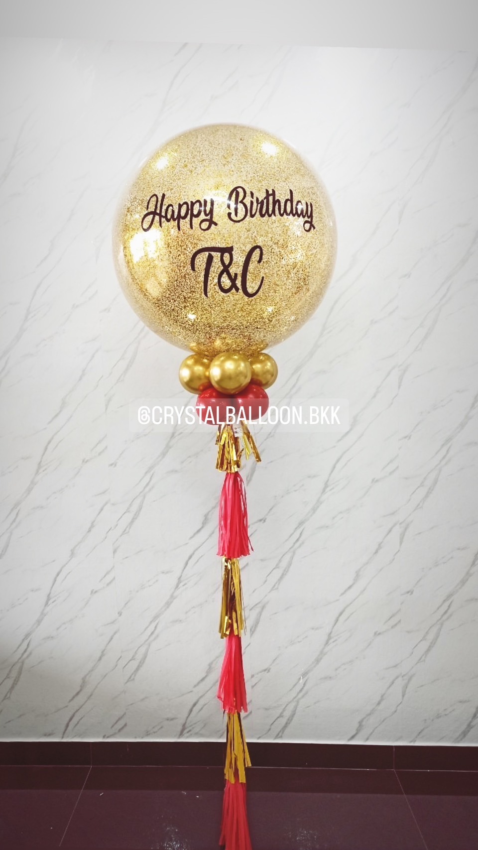 ลูกโป่ง วันเกิด Bubble ขนาด 36" สีทอง พร้อมตกแต่ง สามารถเปลี่ยนสีลูกโป่ง/เปลี่ยนข้อความ/เปลี่ยนขนาดได้