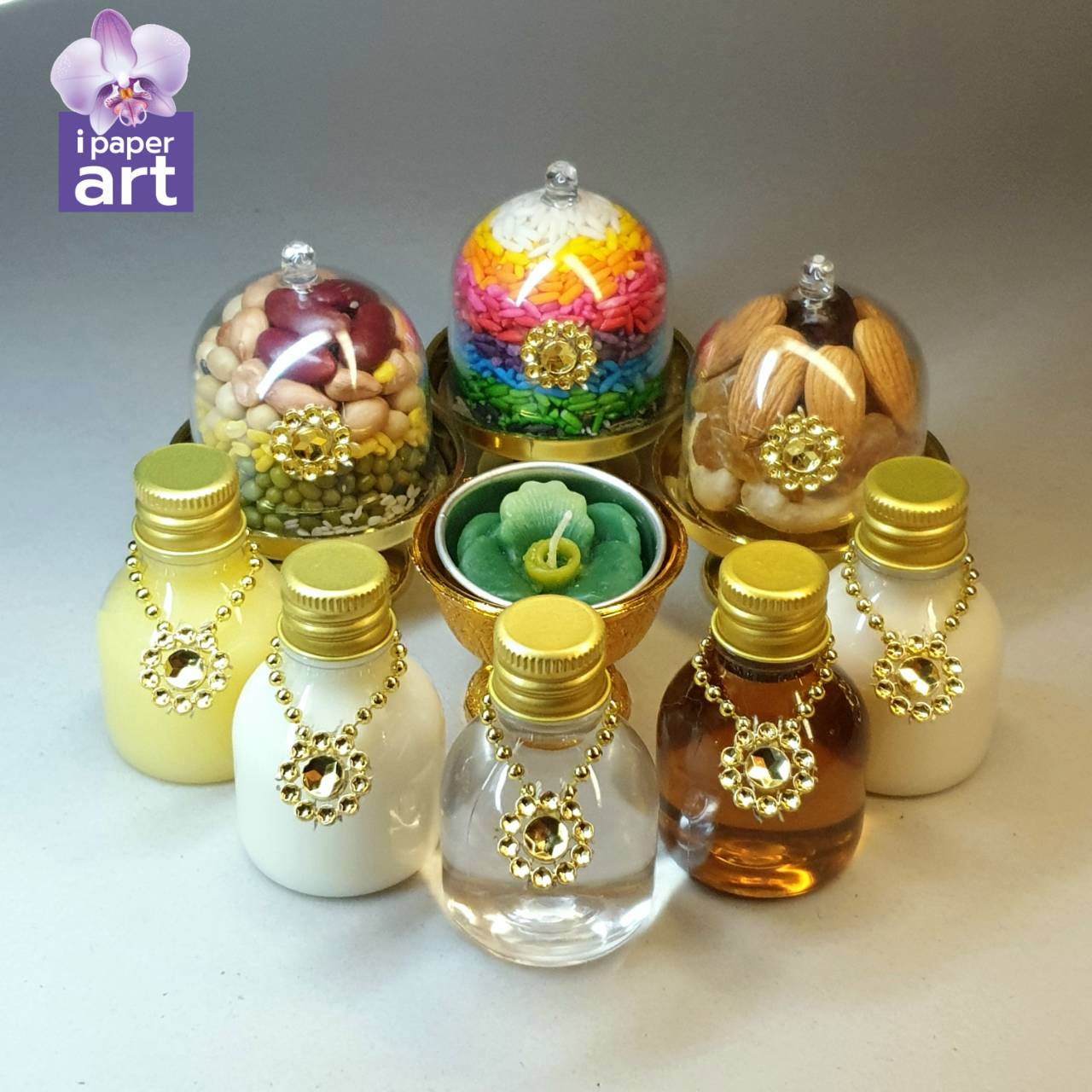 ชุดไหว้พระแม่ลักษมี พระแม่อุมาเทวี พระพิฆเนศ เทพฮินดู พร้อมพานรอง | ธัญพืช ข้าวอักษัต ปัญจเมวา ปัญจอมฤต