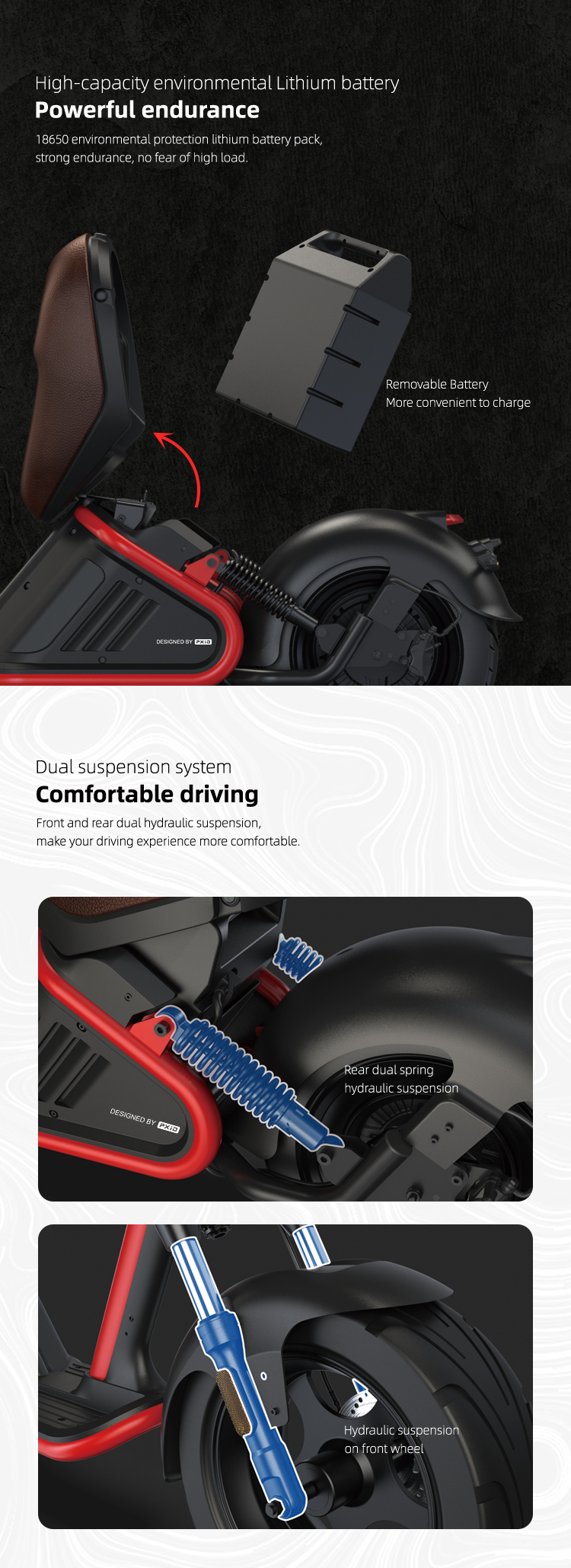 มอเตอร์ไซค์ไฟฟ้า PXID M2 MOTOR-02 สกู๊ตเตอร์ไฟฟ้า ความแรง 1500-3000 วัตต์, ECC/COC 2023