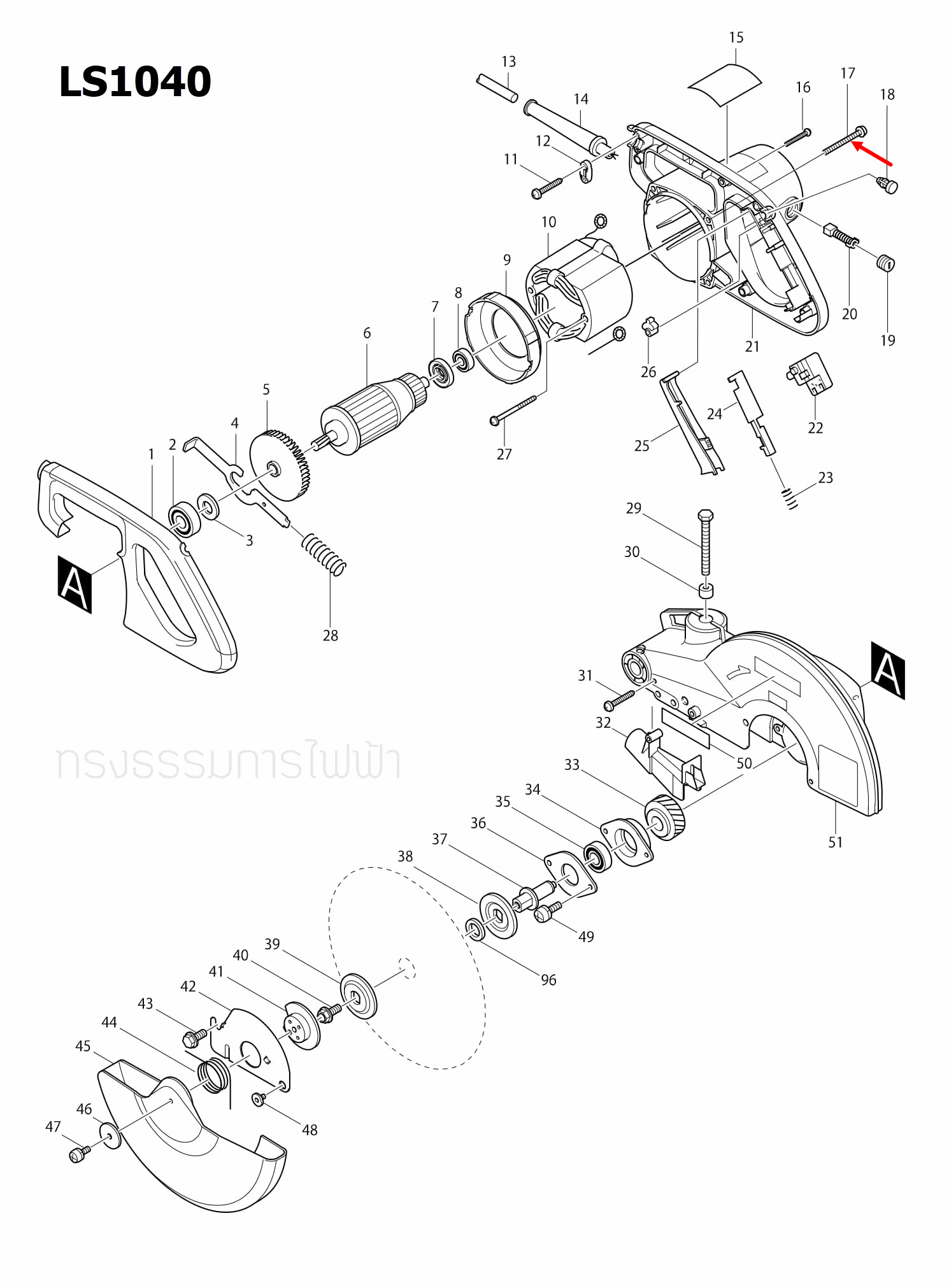 สกรู M6 X 60 แท่นตัดองศา Makita มากีต้า LS1030, LS1040 [#17], LC1230 [#59] Pn.911383-2 (แท้) ##