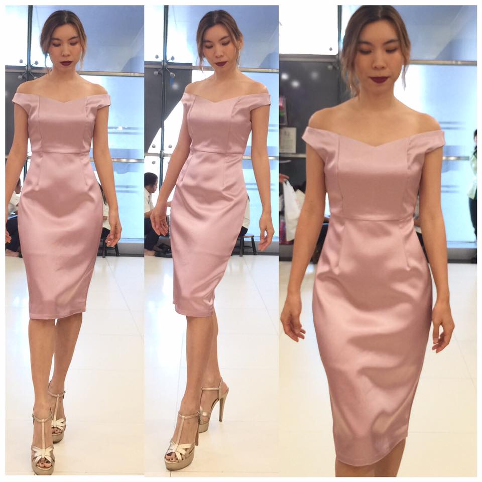 ชุดเพื่อนเจ้าสาว ชุดราตรีสั้น Sage - Off-shoulderV-neck top & pencil skirt