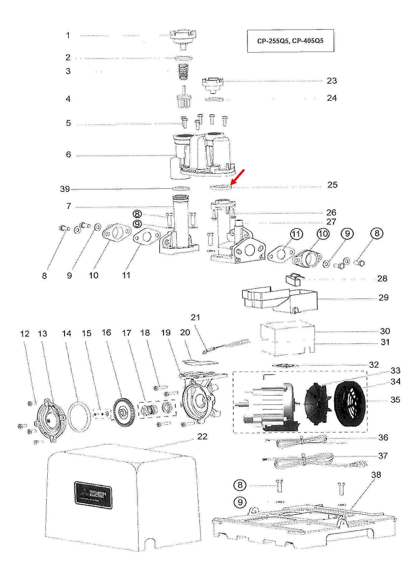 #A13 ยางกันรั่ว(ท่อส่งน้ำ) ปั้มน้ำ มิตซู WP-205, WP-255, WP-305, WP-355, WP-405, EP-205, EP-255, EP-305, EP-355, EP-405, CP-255, CP-405, IP-505 Pn.H00102E01 (แท้)