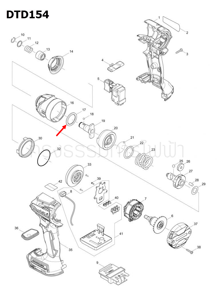 NYLON WASHER 24 สว่านไร้สาย Makita มากีต้า DTD154 [#17] Pn.261155-8 (แท้) ##