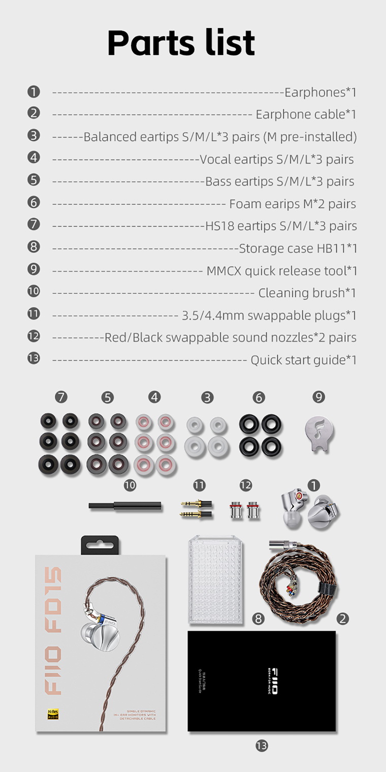 FiiO FD15 หูฟัง IEMs ไดรเวอร์ไดนามิก 13.8 มม.ไดอะแฟรมแมกเนเลียม บอดี้แสตนเลส 316L รองรับ Hi-Res ประกันศูนย์ไทย