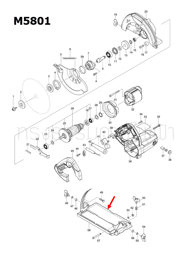 ฐาน เลื่อยวงเดือน Maktec Makita MT580, MT583, M5801, M5801B [#58] Pn.168370-4 (แท้) ##(*)