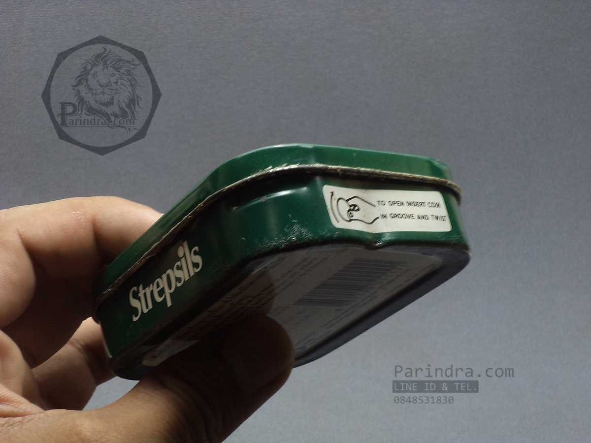 กล่องเหล็ก Strepsils รุ่นเก่า สีเขียวเข้ม ปี 1998 #S446