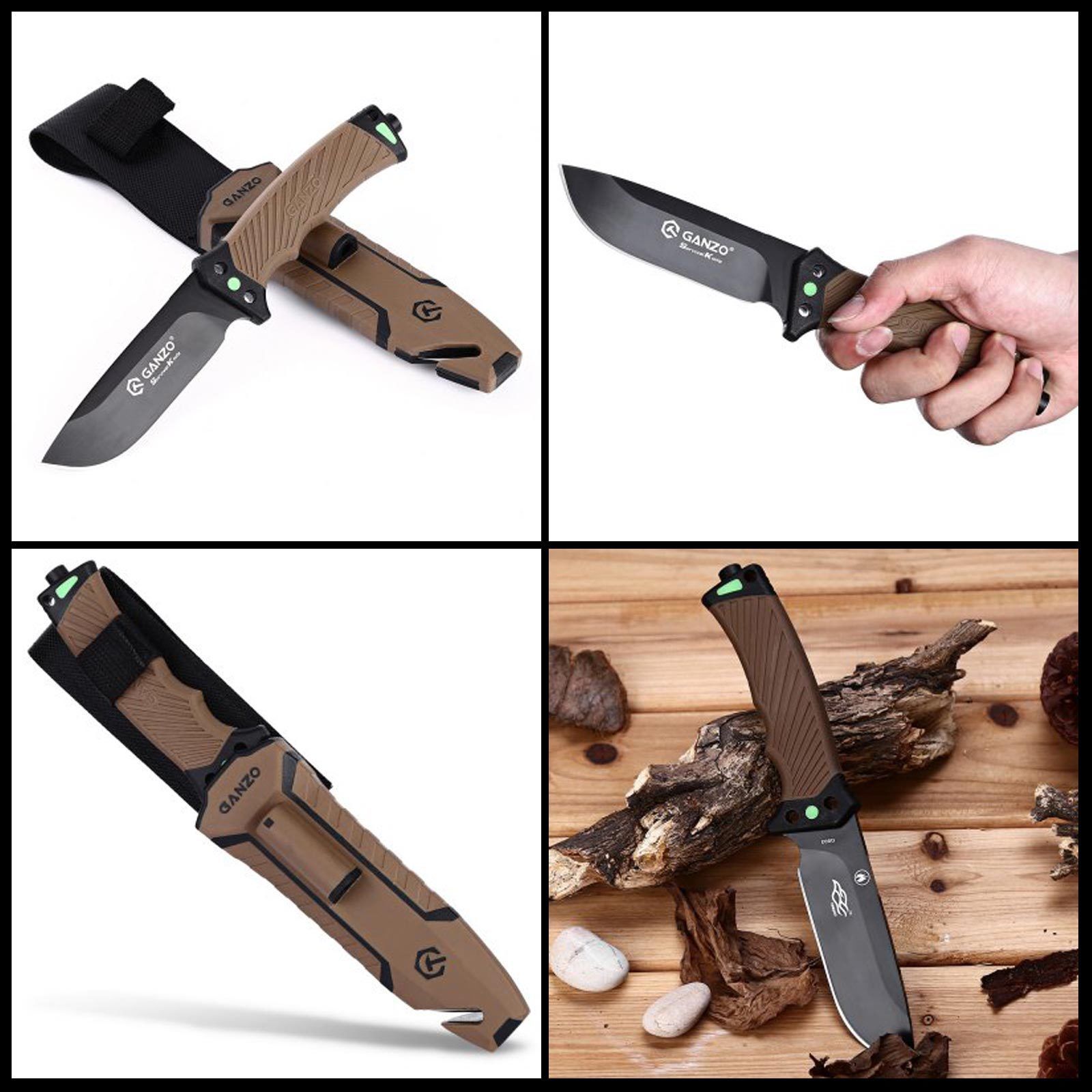 มีดใบตายเดินป่า Ganzo กานโซ่ รุ่น G-803 DY สีน้ำตาลตัดดำ รุ่นใหม่ ของแท้ 100%