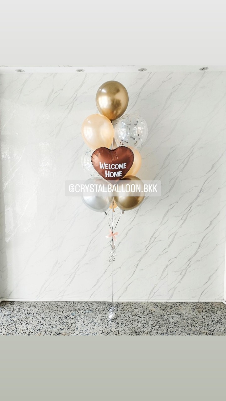 ลูกโป่ง Welcome Home ช่อลูกโป่งฟอยล์หัวใจ ขนาด 18" ช่อ 10 ลูก 1 ช่อ พร้อมตกแต่ง สามารถเปลี่ยนสีลูกโป่ง/เปลี่ยนข้อความ/เปลี่ยนสี-ฟอยล์ตกแต่งได้
