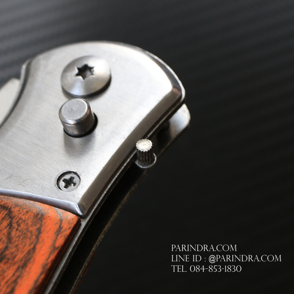 มีดพับสปริง stainless ขนาดกลาง พกพา ด้ามไม้