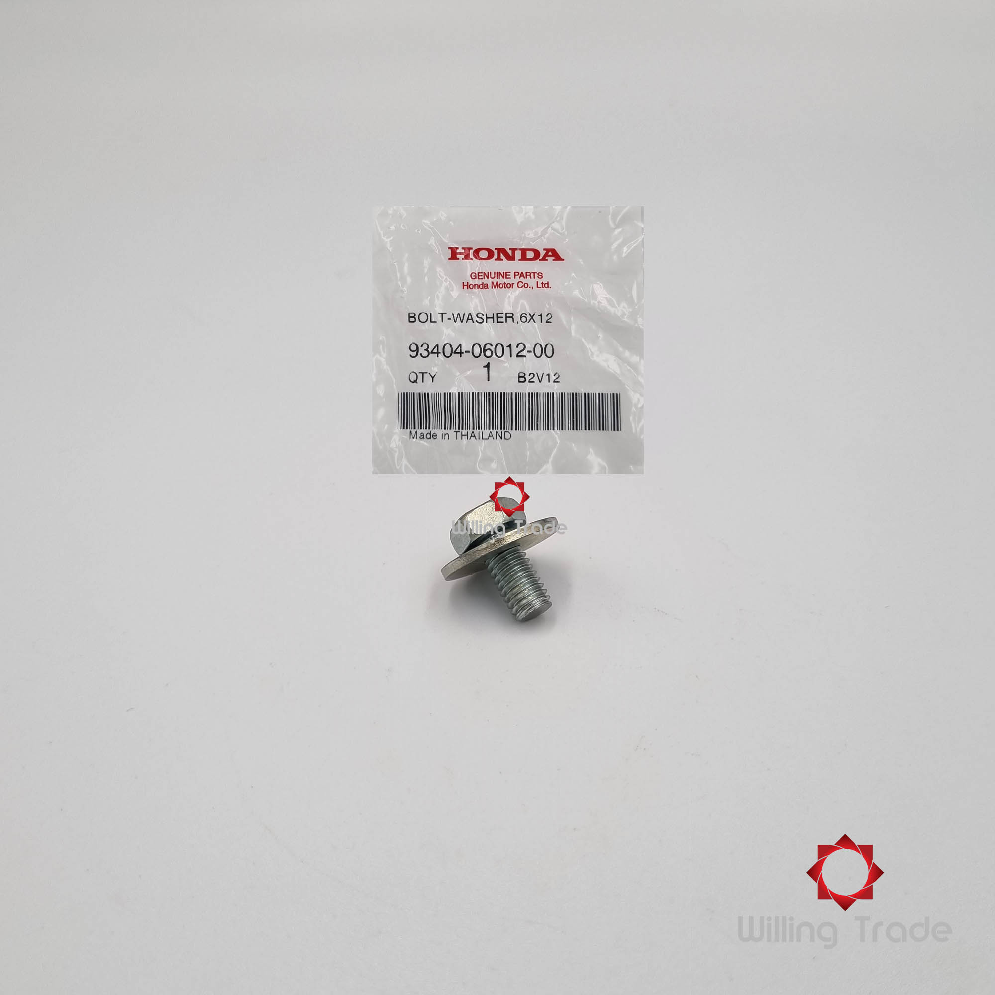 โบลท์พร้อมแหวน 6x12 (WX473) HONDA: (93404-06012-00): CLICK110, CLICK110-I, CLICK 125-I และรุ่นอื่น ... แพ๊คละ 1 ชิ้น... [แท้ศูนย์ 100%] ...กลุ่มอะไหล่ที่วางเท้า, เบาะนั่ง, บังโคลนหลัง, ไฟท้าย ... BOLT-WASHER, 6x12