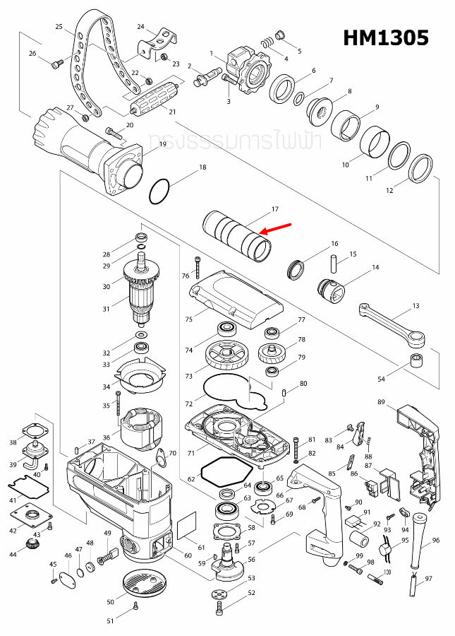 HAMMER สกัด เจาะพื้น มากีต้า Makita HM1305 [#17] Pn.324493-0 (แท้) ##