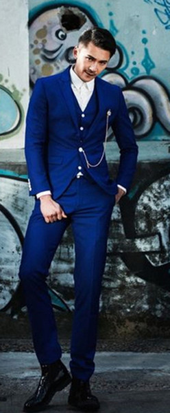 พร้อมเช่า ชุดสูทชาย สีน้ำเงิน กระดุมขาว (มีเสื้อกั๊ก)