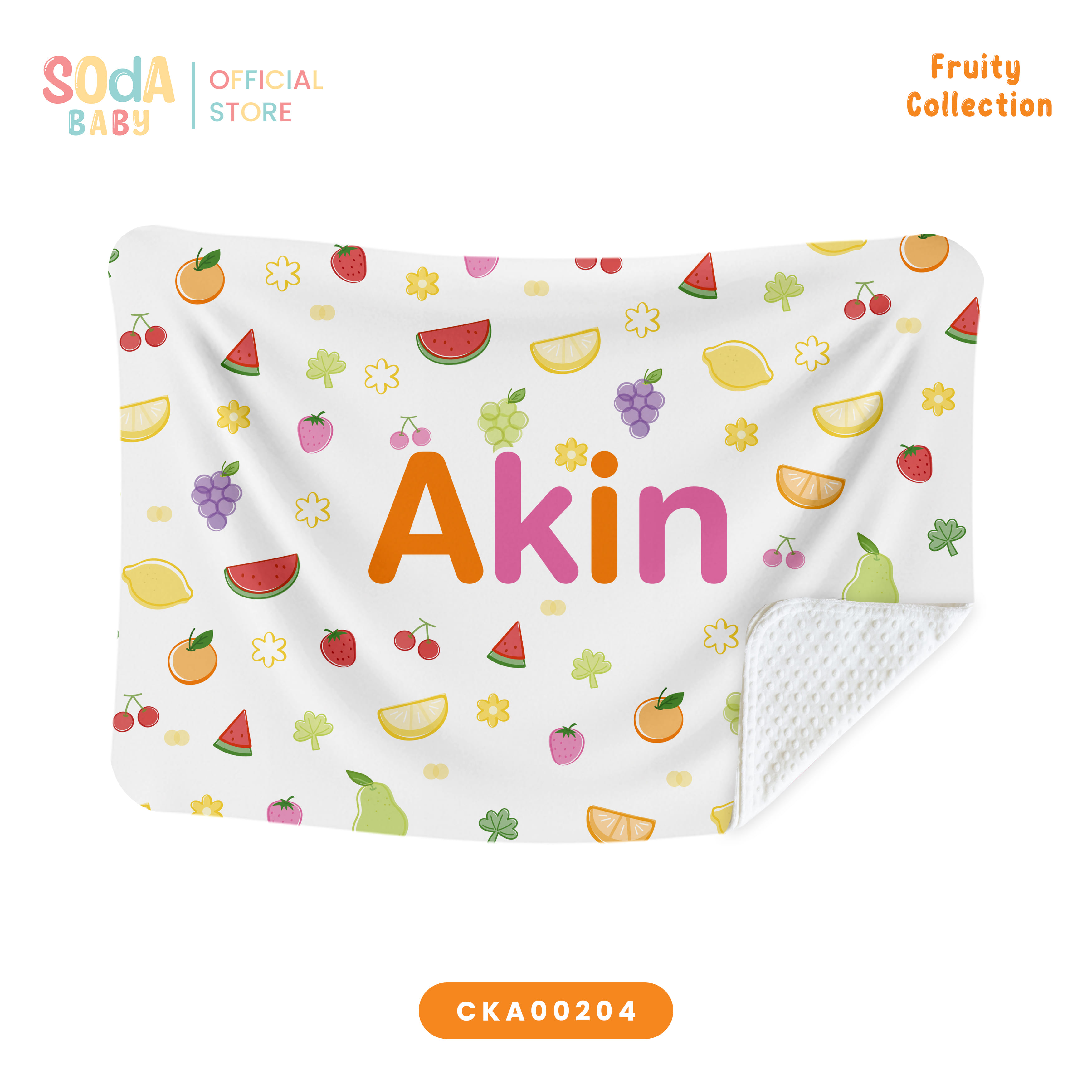 ผ้าห่มเด็ก ใส่ชื่อได้ ลาย Mixed Fruit (White) 🍒 Fruity Collection รหัส CKA00204 #ผ้าห่ม #SOdAbaby