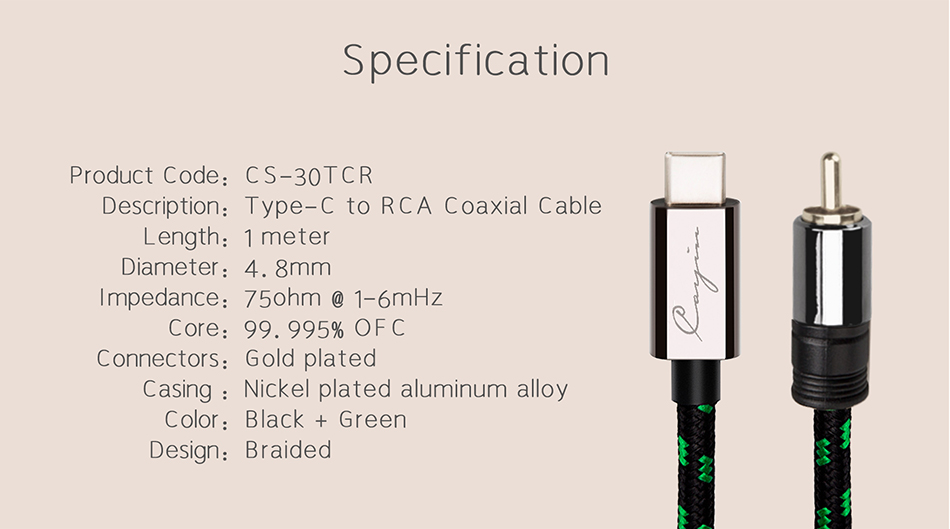 ขาย Cayin CS-30TCR สายแปลง USB Type-C เป็น RCA Coaxial สำหรับ Cayin Daps