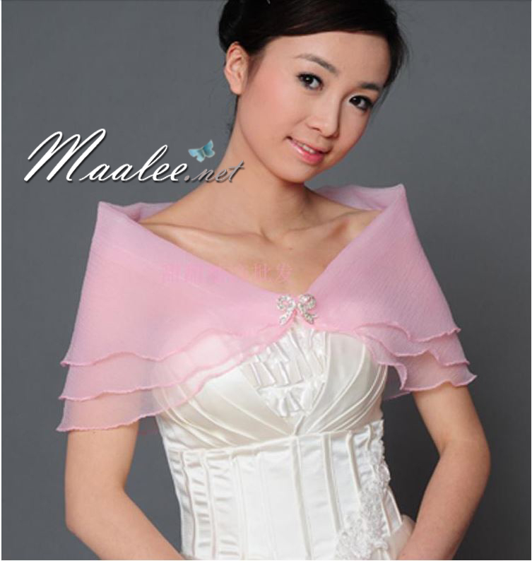เสื้อคลุมชุดราตรี ผ้าแก้วออกันซ่า สีชมพู พร้อมตะขอเพชรรูปโบว์