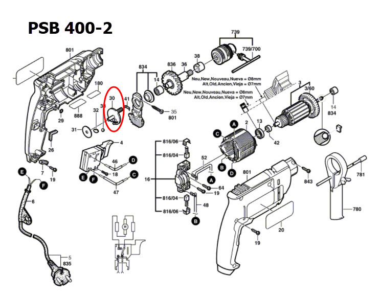 แผ่นป้ายอลูมิเนียม เครื่องสว่านกระแทก Bosch บอช PSB 400-2 [#30] Pn.2601990000 (แท้-สั่ง)