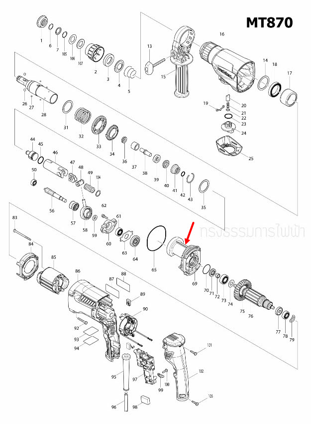 INNER HOUSING สว่านโรตารี่ Maktec มาคเทค, Makita มากีต้า MT870, MT871, M8701, M8701B [#69] Pn.141664-2 (แท้) ##