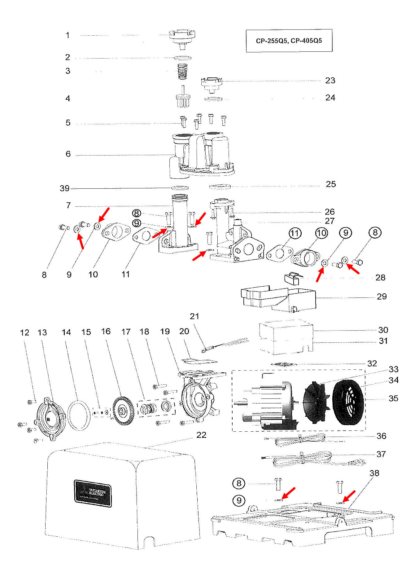 วอซเซอร์ 8 ปั๊มน้ำ มิตซู WP-85, WP-105, WP-155, WP-205, WP-255, WP-305, WP-355, WP-405, EP-155, EP-205, EP-255, EP-305, EP-355, EP-405, CP-255, CP-405, IP-505 Pn.H04302E01 (ราคา/ชิ้น-) (แท้)