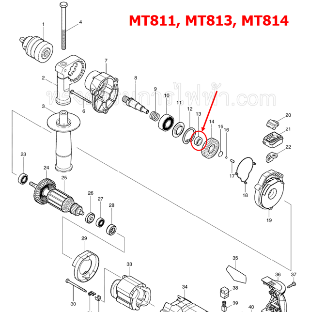บู้ท สว่าน,เลื่อยวงเดือน Maktec รุ่น MT410 [#34], MT560, MT580, MT582, MT583 [#12], MT811 [#48], MT813 [#48], MT814 [#13] และมากีต้า HP1630 [#13], 4140 [#36], 5806B [#5], M6501, M6501B Pn.257173-2 (แท้)