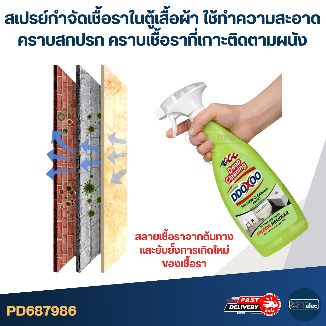 สเปรย์กําจัดเชื้อราในตู้เสื้อผ้า [#7986] ใช้ทำความสะอาดคราบสกปรก คราบเชื้อราที่เกาะติดตามผนัง 10 นาทีเห็นผล ขนาด 600ml.