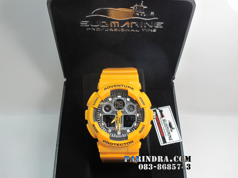 นาฬิกา US submarine Adventure Protector รุ่น TP3129M สีเหลืองมะม่วงสุกหน้าปัดดำพื้นหลังดำ